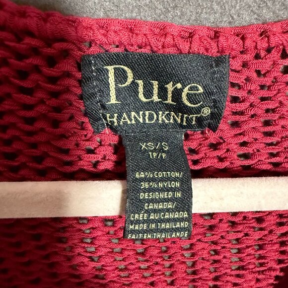 Pure Hand Knit Button Front Cardigan Sweater Women's Size XS/Small Red hi low - Picture 2 of 6